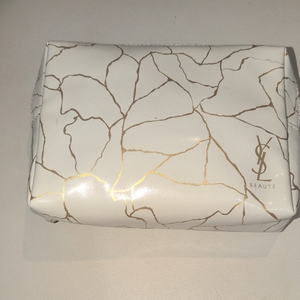 Yves Saint Laurent Beaute White and Gold Cosmetic Bag New Unused